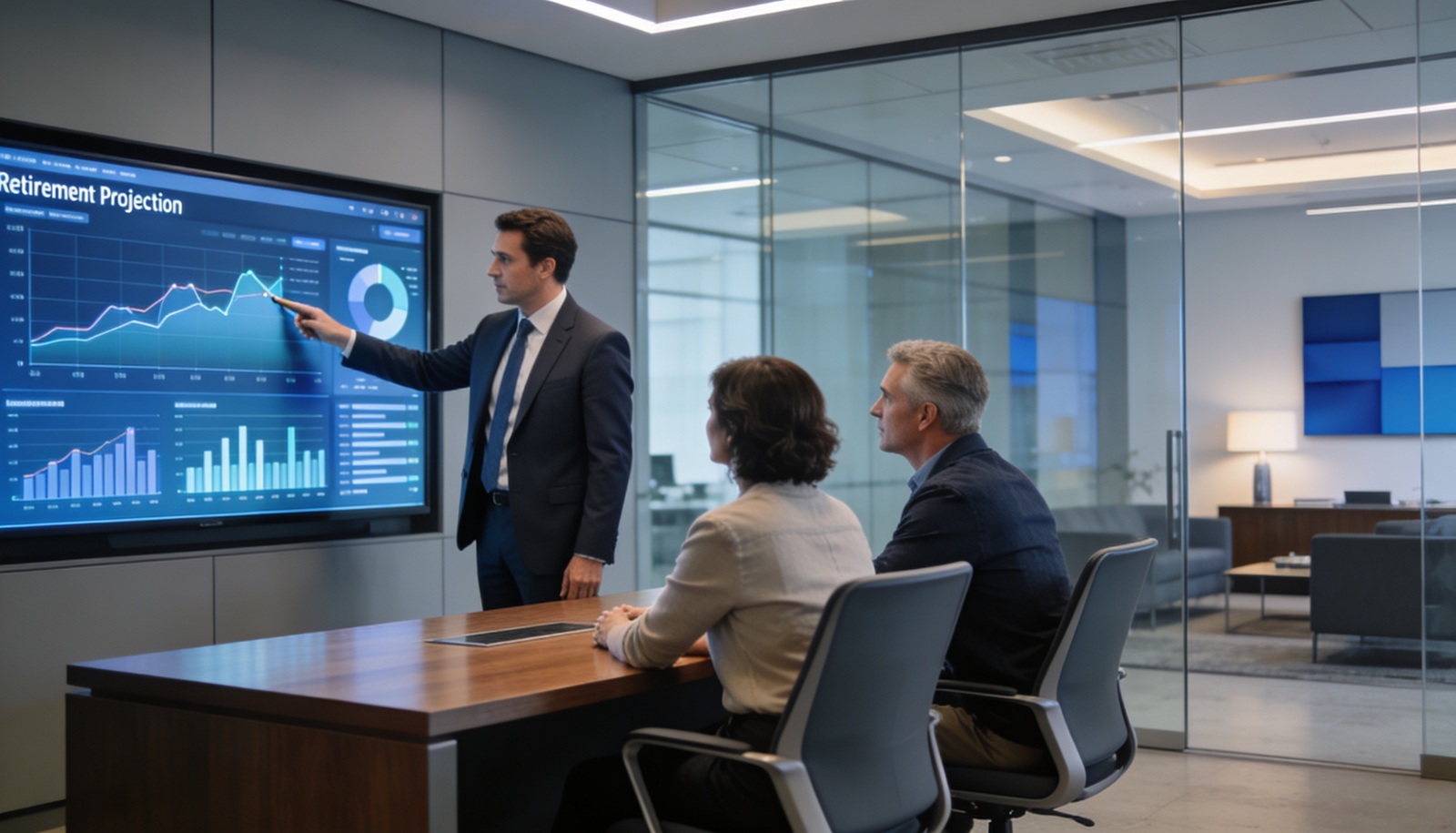 Financial advisor explaining wealth management strategies to clients